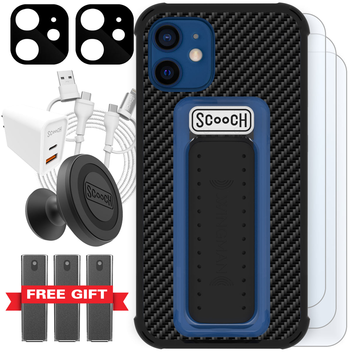 Scooch Wingman Ultimate Bundle for iPhone 12 mini in Carbon Fiber