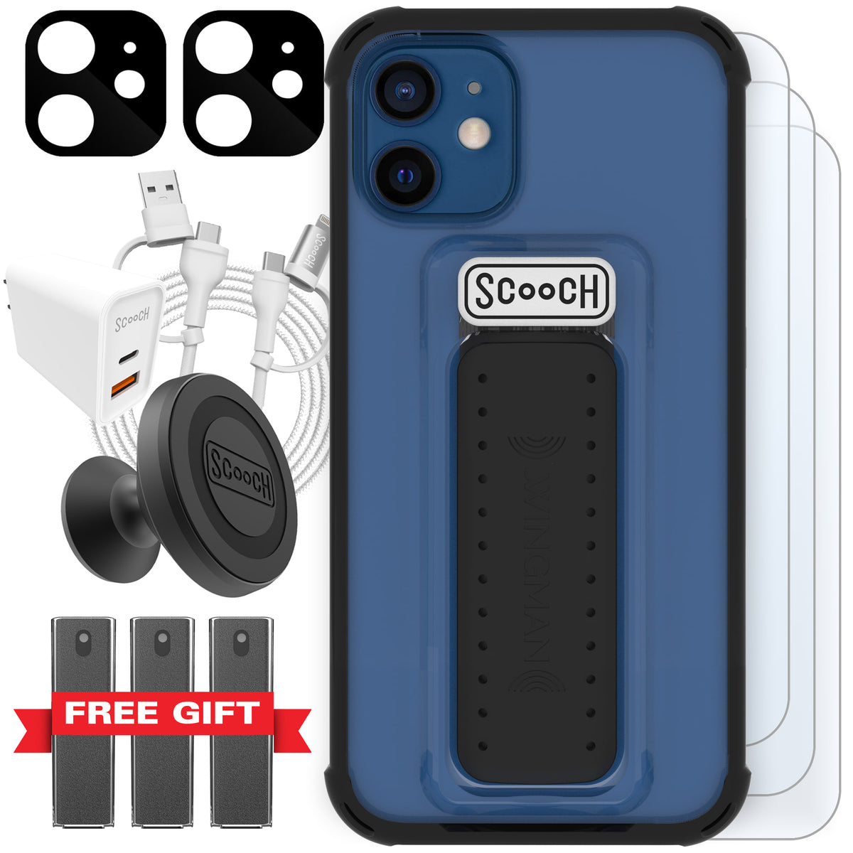 Scooch Wingman Ultimate Bundle for iPhone 12 mini in Tuxedo Clear