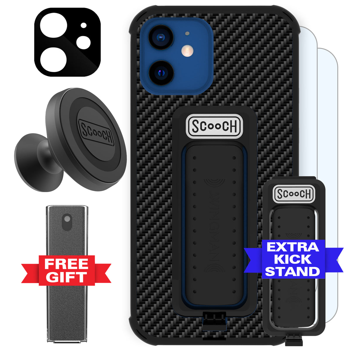 Scooch Wingman Defender Bundle for iPhone 12 in Carbon Fiber
