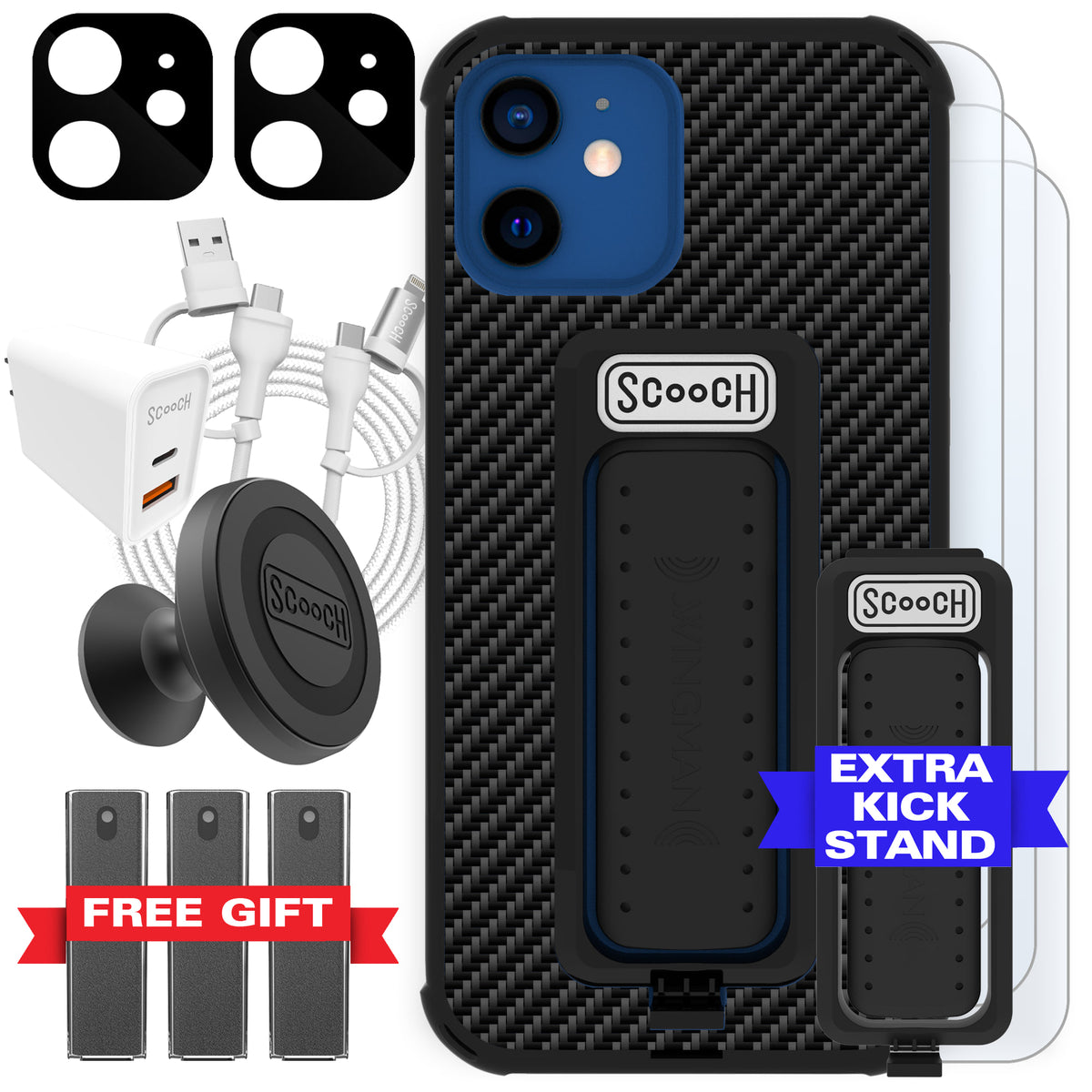 Scooch Wingman Ultimate Bundle for iPhone 12 in Carbon Fiber