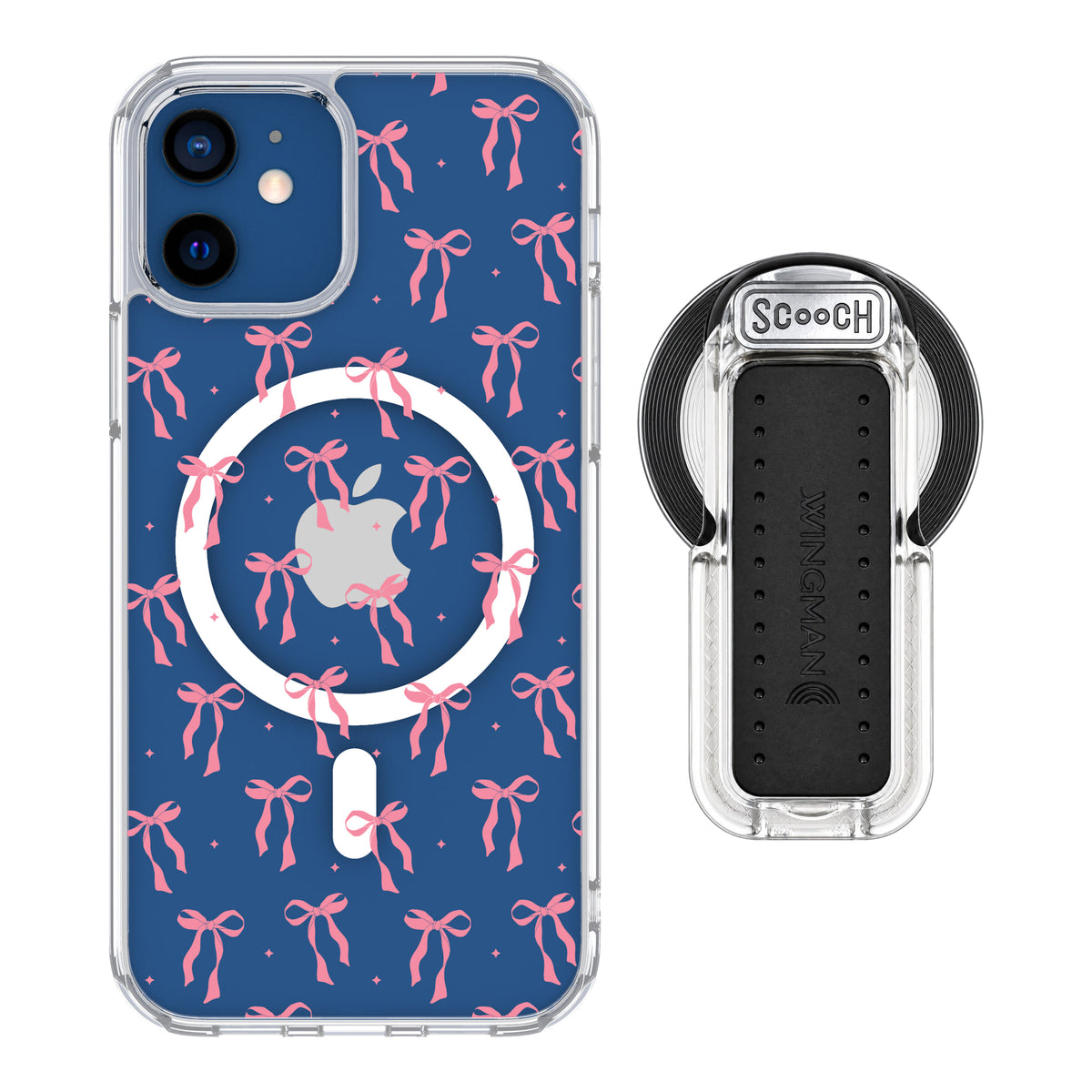 Scooch MagCase Pink Bows for iPhone 12 Pro and iPhone 12 with MagSafe Wingback - Clear