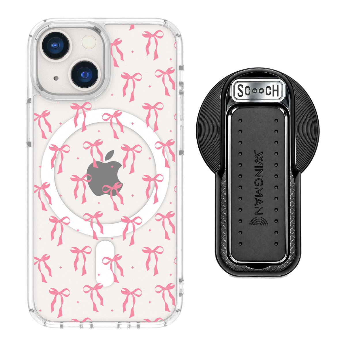 Scooch MagCase Pink Bows for iPhone 13 mini with MagSafe Wingback - Black