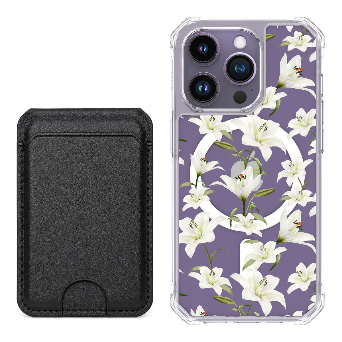 Scooch MagCase Lilies for iPhone 14 Pro with Black MagWallet