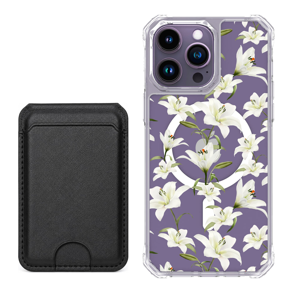 Scooch MagCase Lilies for iPhone 14 Pro Max with Black MagWallet