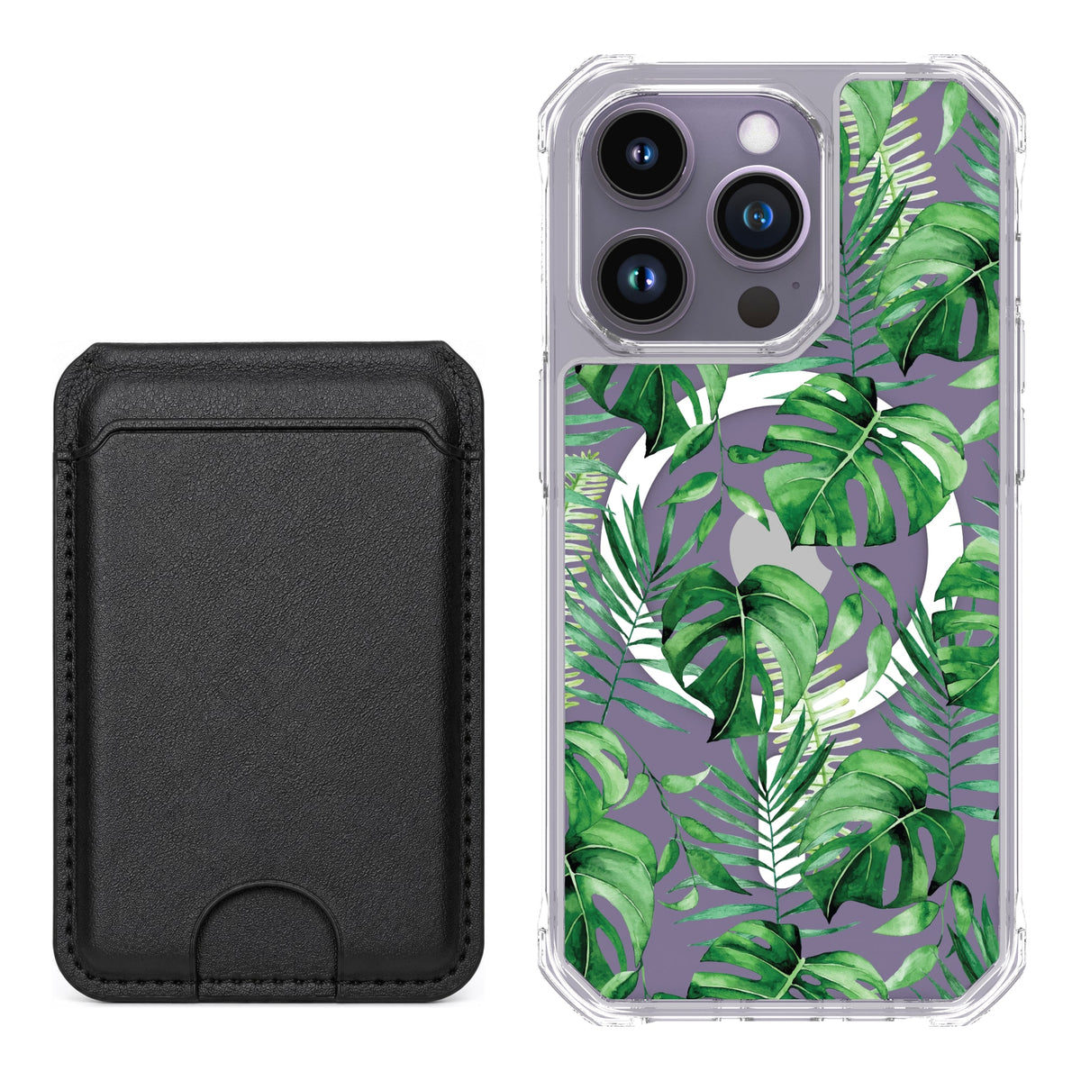 Scooch MagCase Monstera for iPhone 14 Pro with Black MagWallet