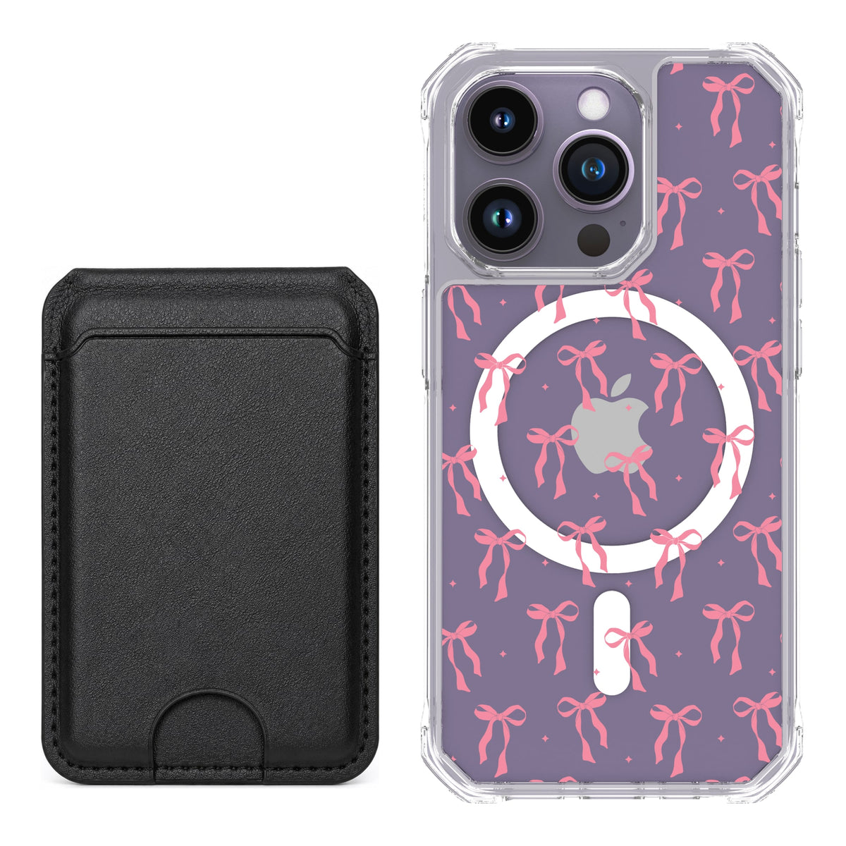 Scooch MagCase Pink Bows for iPhone 14 Pro with Black MagWallet