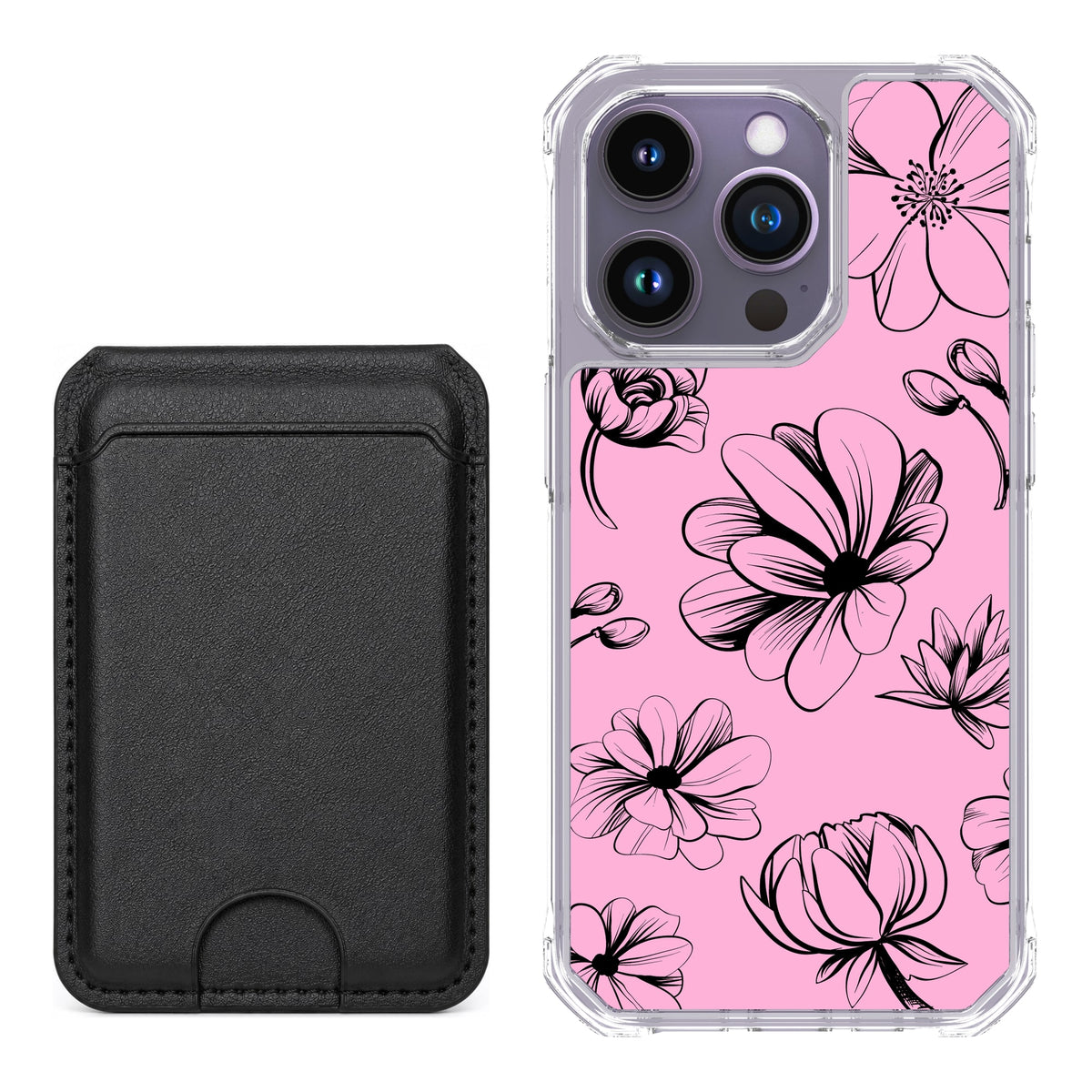 Scooch MagCase Vintage Flowers for iPhone 14 Pro with Black MagWallet