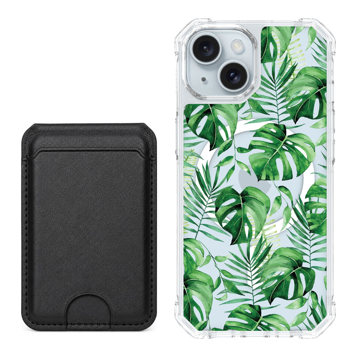 Scooch MagCase Monstera for iPhone 15 with Black MagWallet