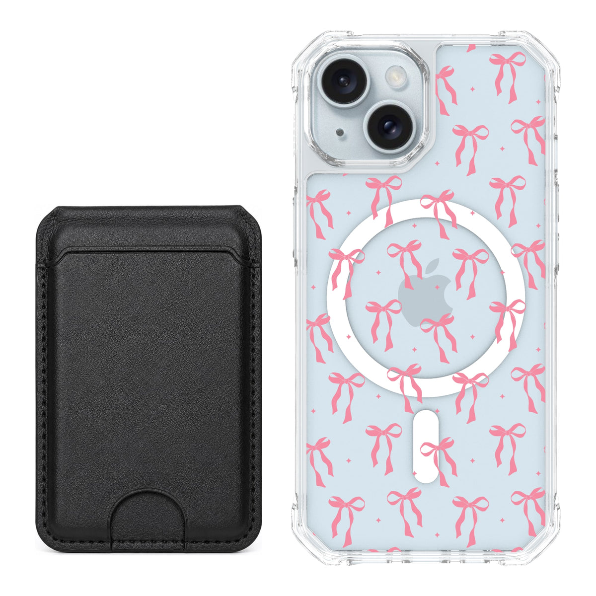 Scooch MagCase Pink Bows for iPhone 15 with Black MagWallet