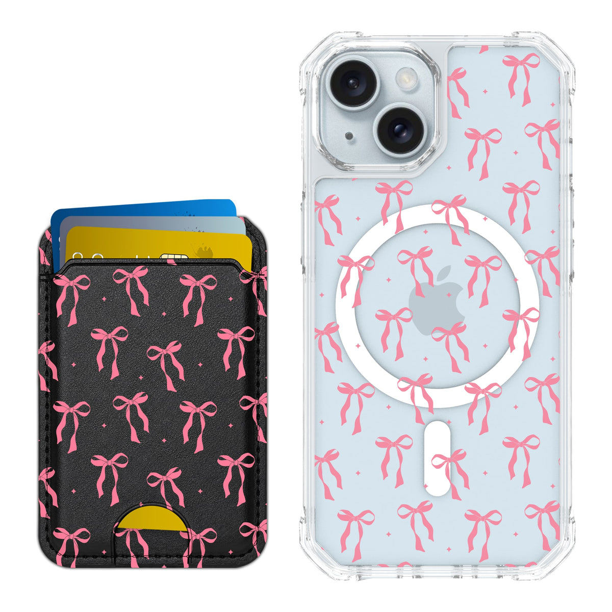 Scooch MagCase Pink Bows for iPhone 15 with Matching MagWallet