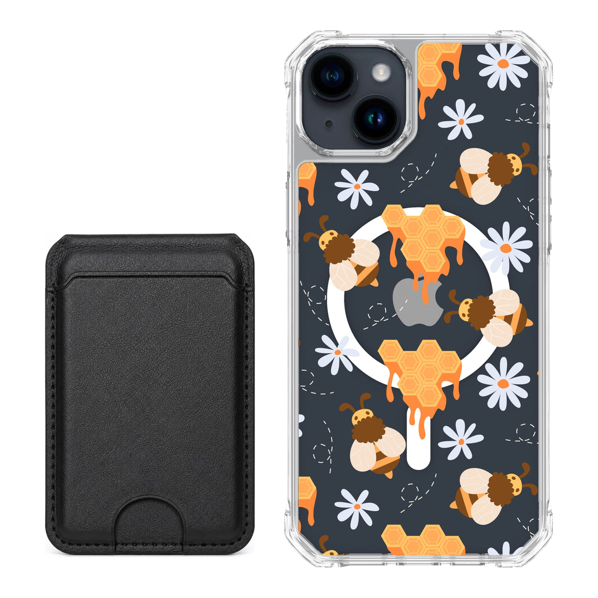 Scooch MagCase Honey Bees for iPhone 14 Plus / iPhone 15 Plus with Black MagWallet