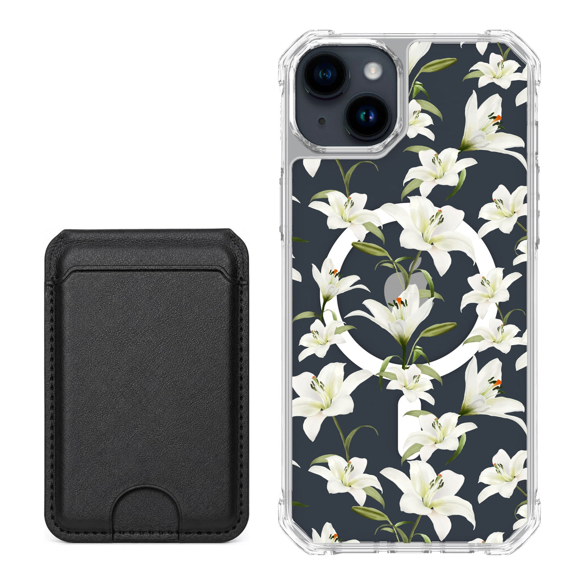 Scooch MagCase Lilies for iPhone 14 Plus / iPhone 15 Plus with Black MagWallet