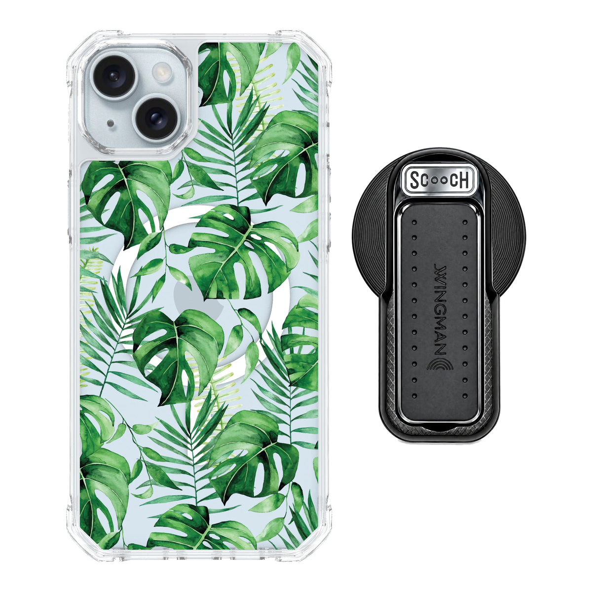 Scooch MagCase Monstera for iPhone 15 Plus and iPhone 14 Plus with MagSafe Wingback - Black