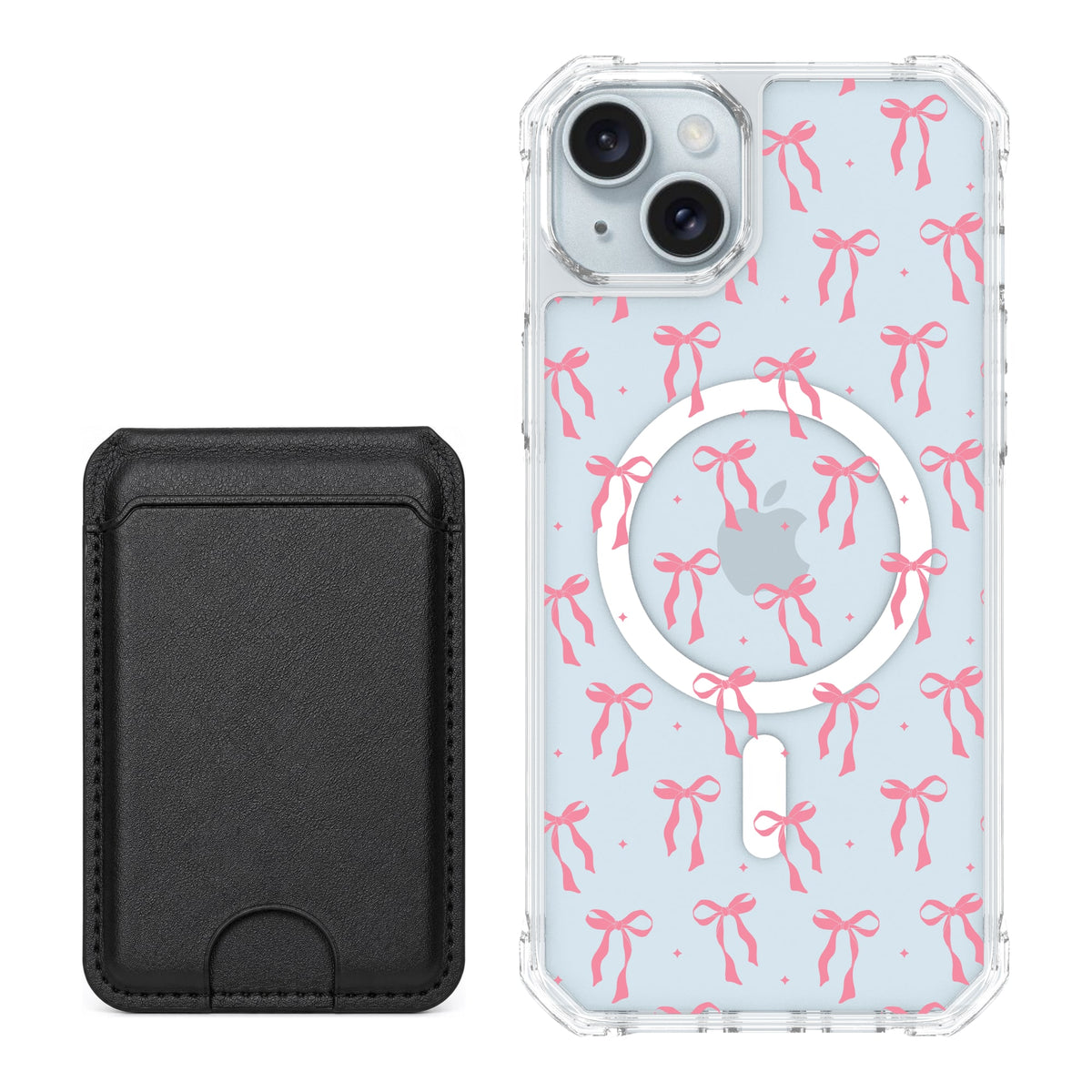 Scooch MagCase Pink Bows for iPhone 14 Plus and iPhone 15 Plus with Black MagWallet