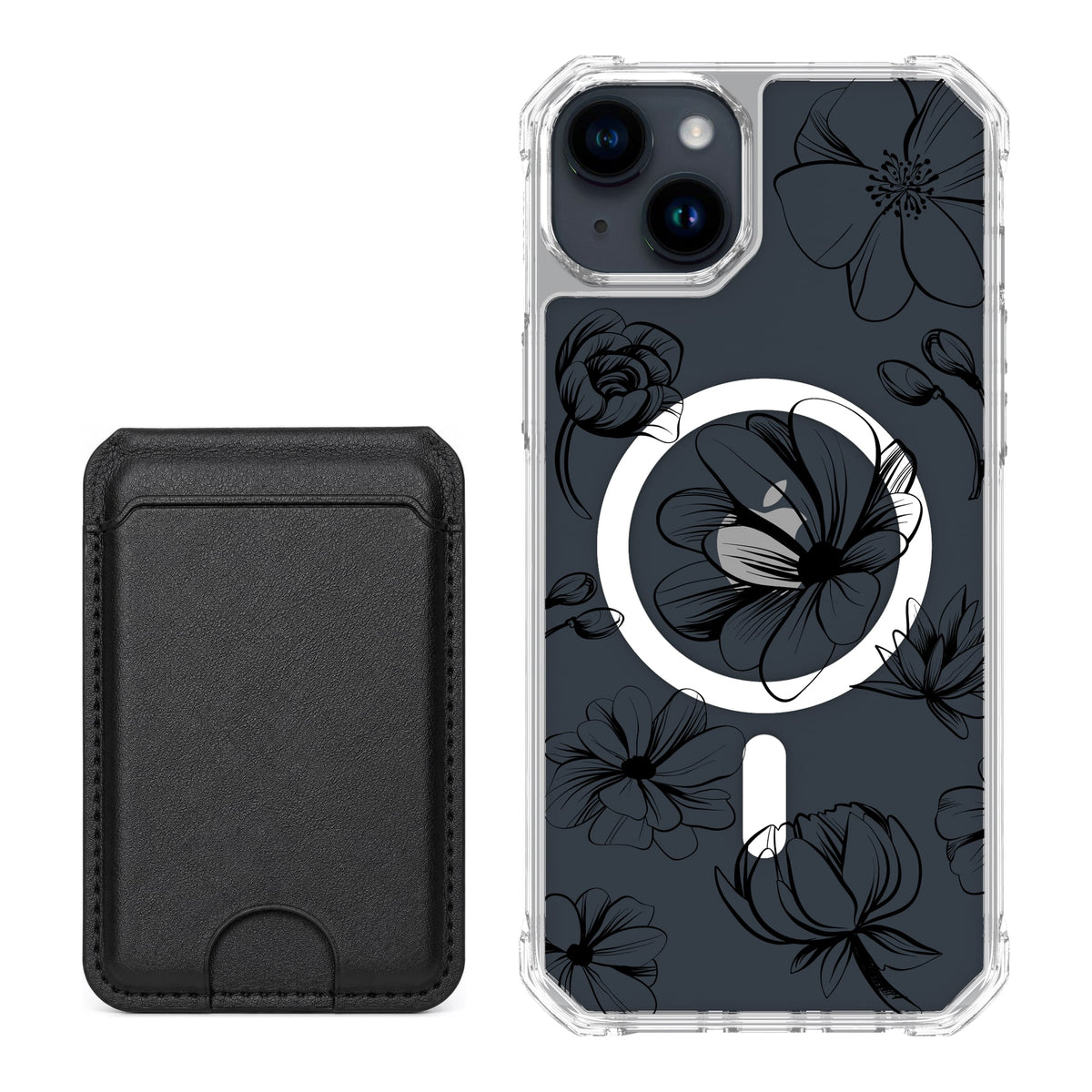 Scooch MagCase Vintage Flowers for iPhone 14 Plus / iPhone 15 Plus with Black MagWallet