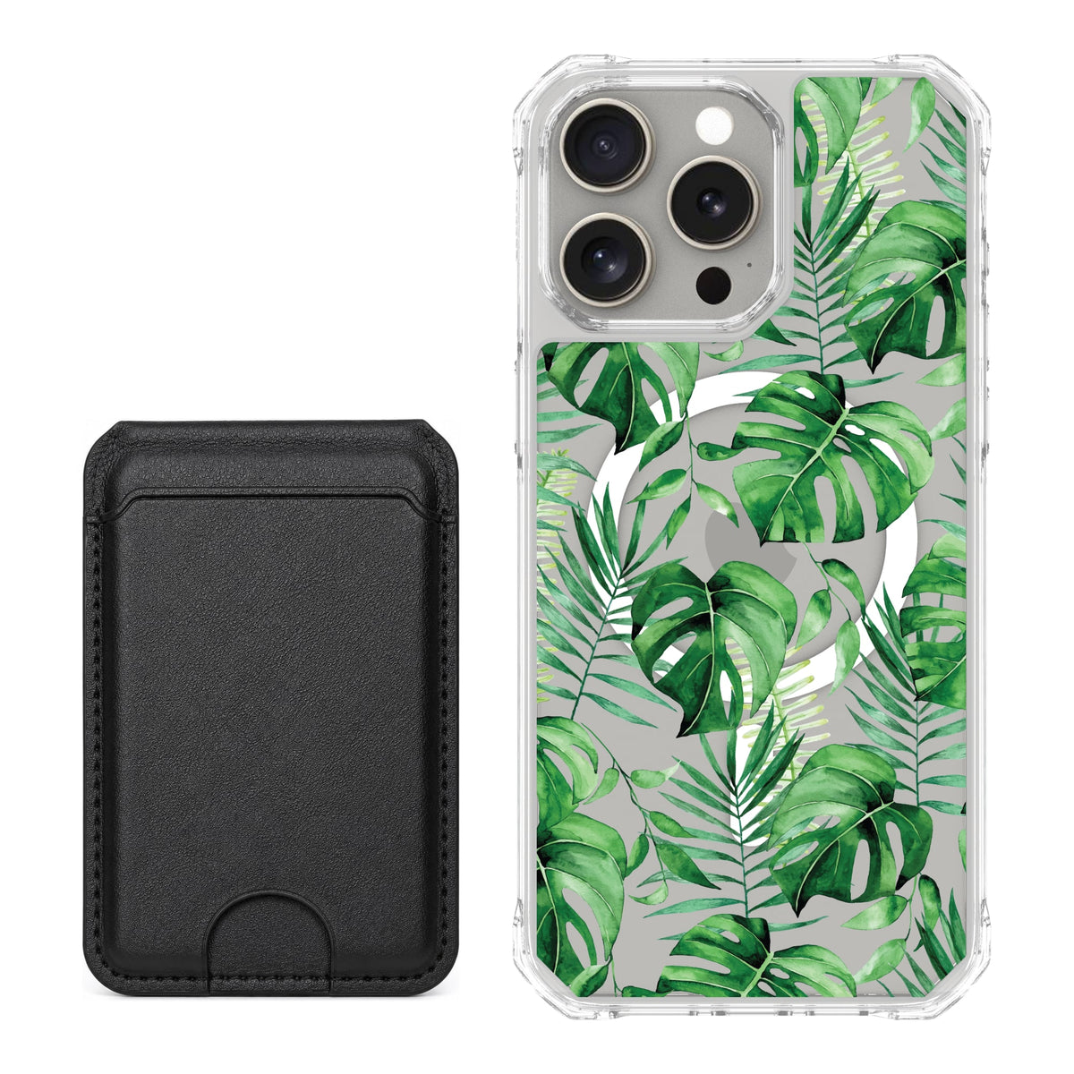 Scooch MagCase Monstera for iPhone 15 Pro Max with Black MagWallet