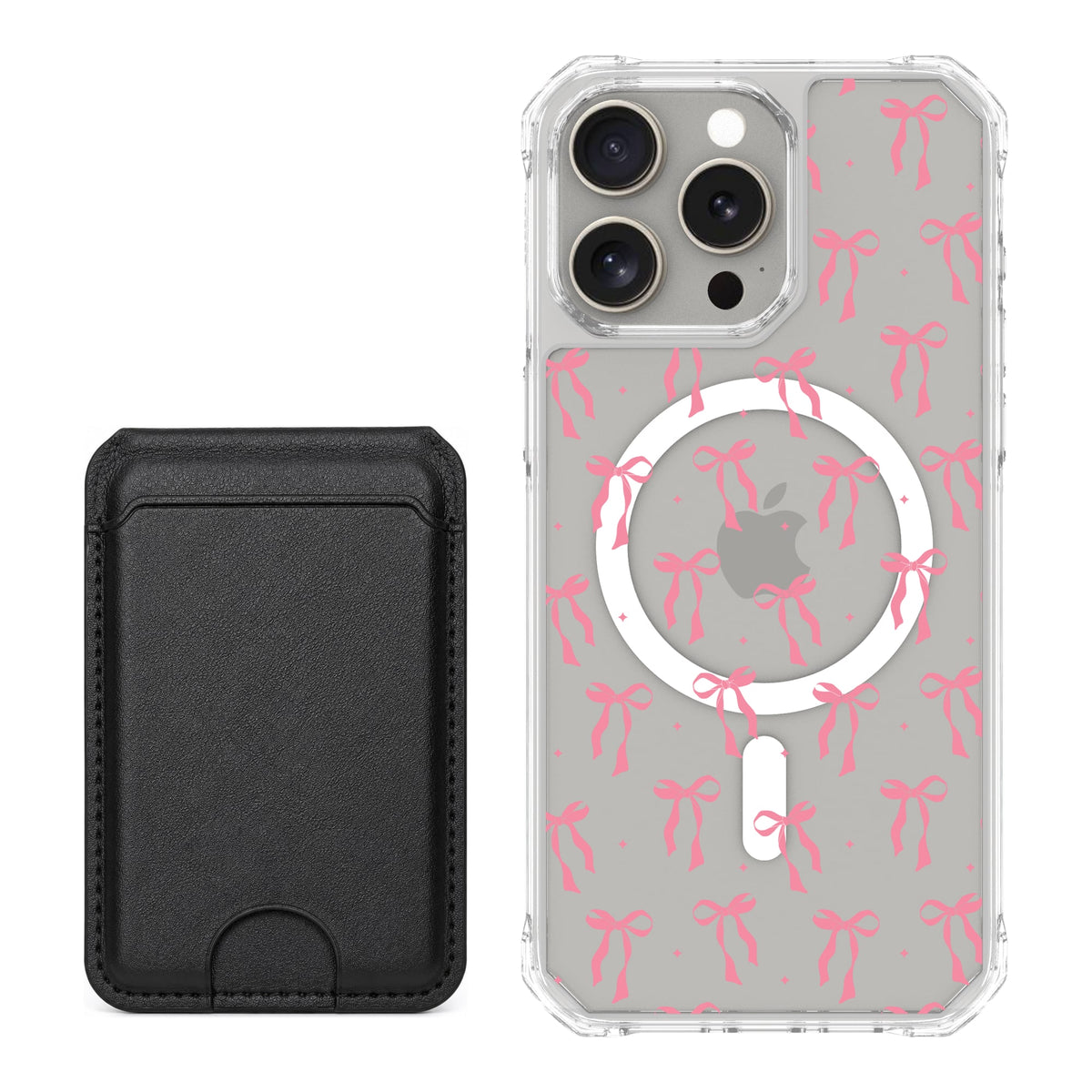 Scooch MagCase Pink Bows for iPhone 15 Pro Max with Black MagWallet