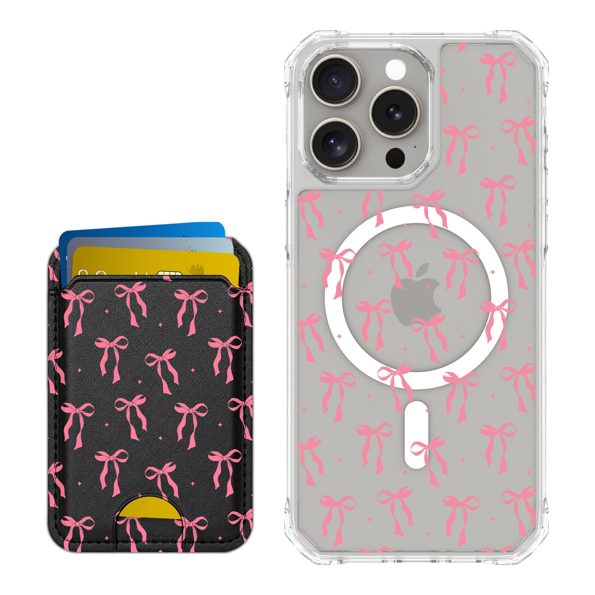 Scooch MagCase Pink Bows for iPhone 15 Pro Max with Matching MagWallet