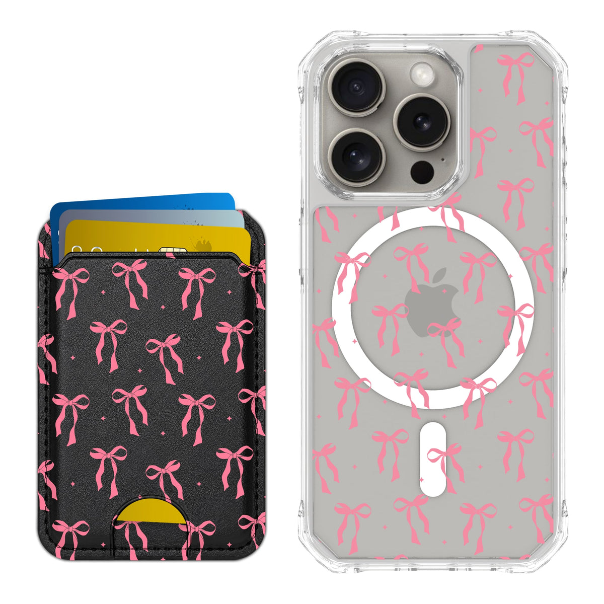 Scooch MagCase Pink Bows for iPhone 15 Pro with Matching MagWallet
