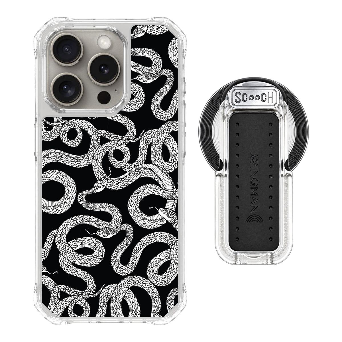 Scooch MagCase Snakes for iPhone 15 Pro with MagSafe Wingback - Clear