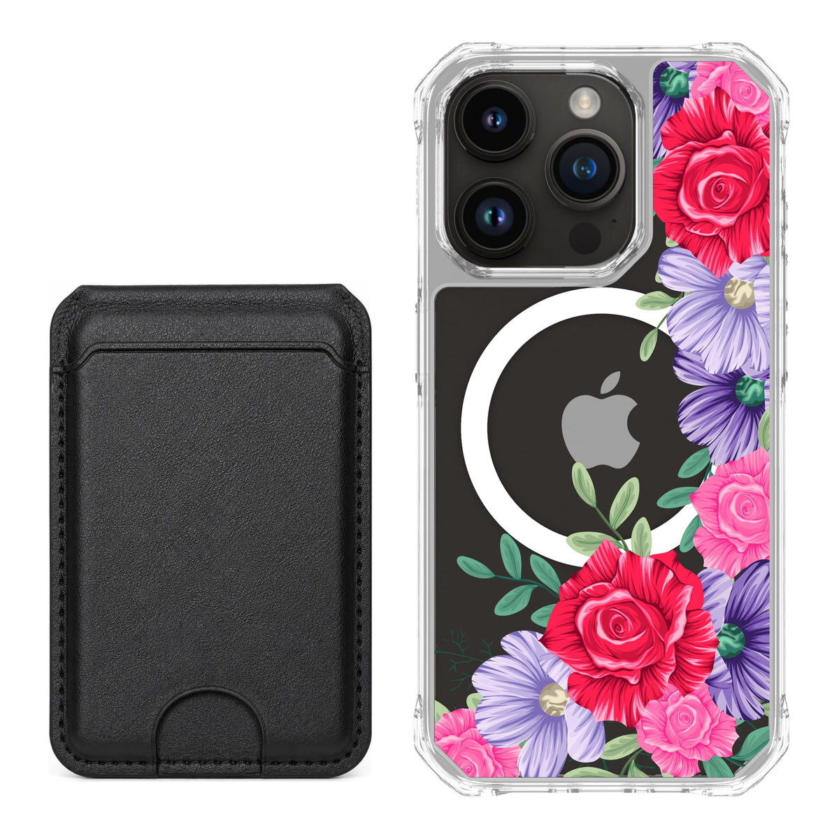 Scooch MagCase Spring Blossom for iPhone 15 Pro with Black MagWallet
