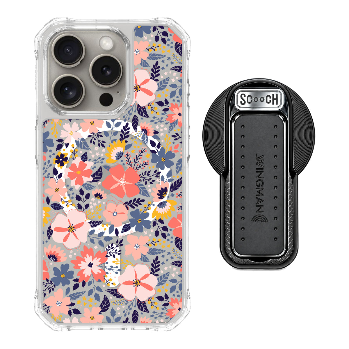 Scooch MagCase Wildflowers for iPhone 15 Pro with MagSafe Wingback - Black