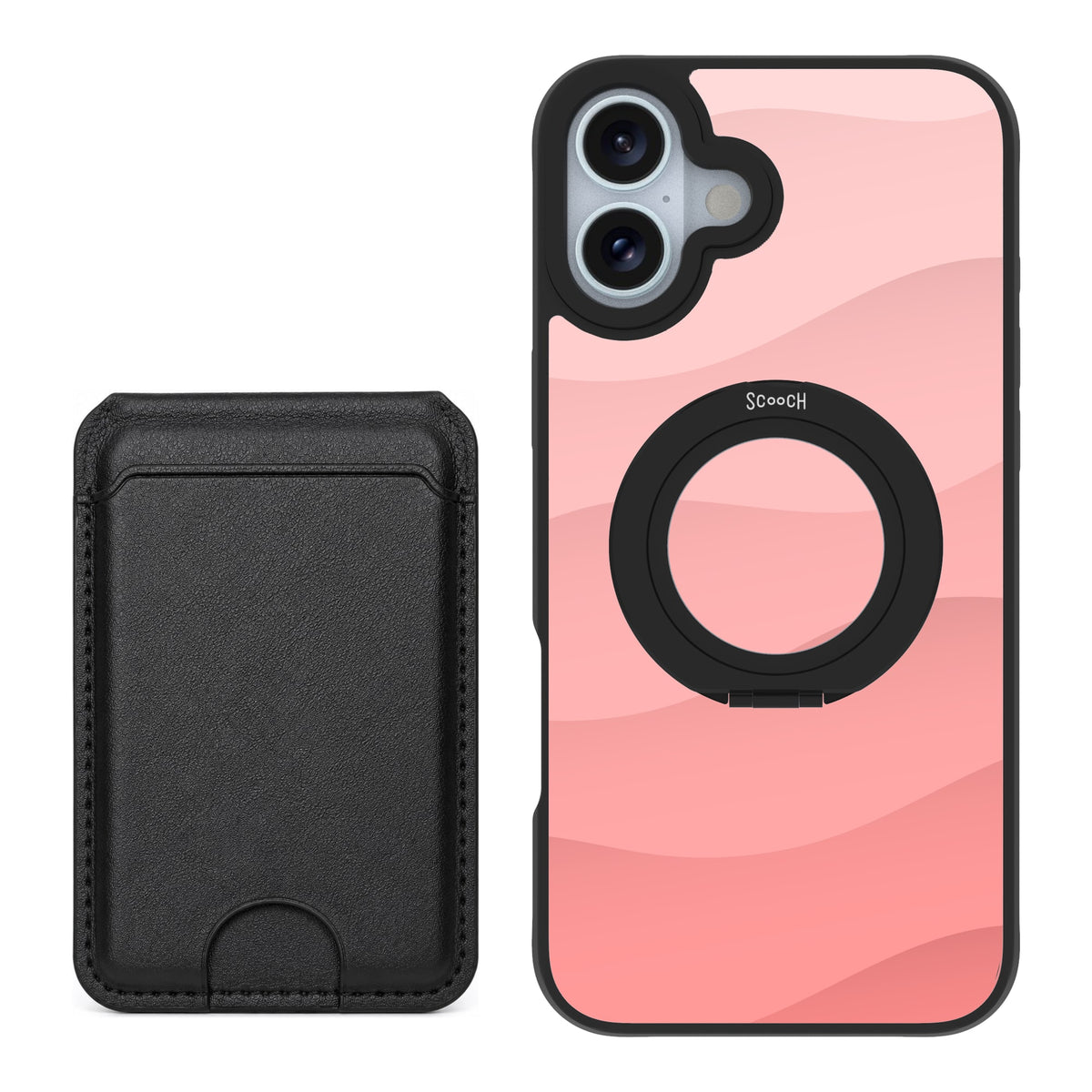 Scooch HaloCase Pink Waves for iPhone 16 Plus with Black MagWallet