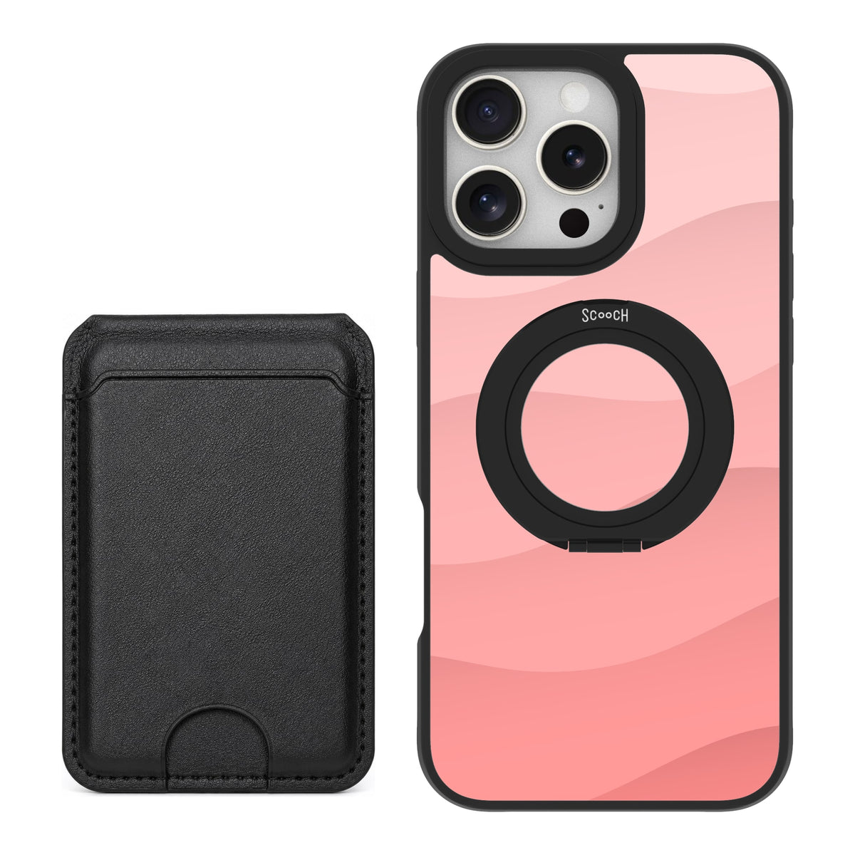 Scooch HaloCase Pink Waves for iPhone 16 Pro Max with Black MagWallet