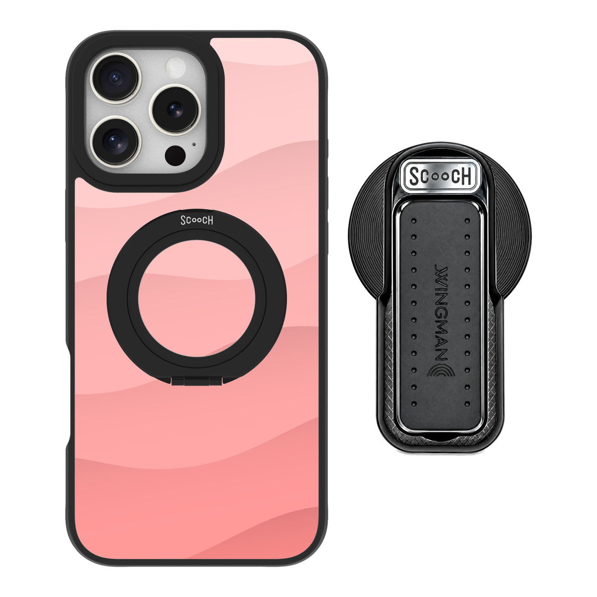 Scooch HaloCase Pink Waves for iPhone 16 Pro Max with MagSafe Wingback - Black