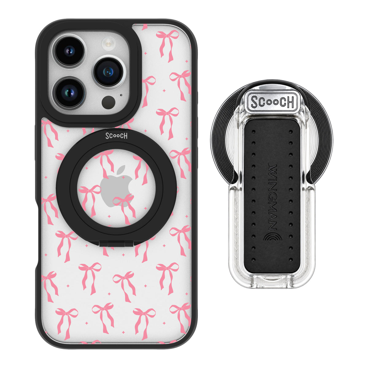 Scooch HaloCase Pink Bows for iPhone 16 Pro with MagSafe Wingback - Clear