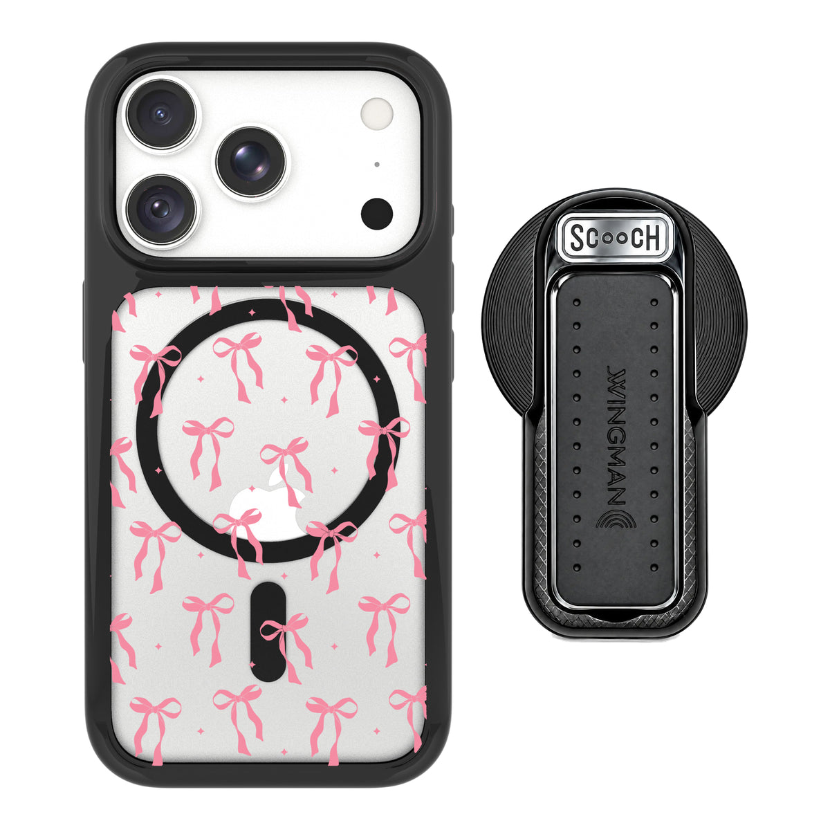 Scooch MagCase Pink Bows for iPhone 18 Pro Max with MagSafe Wingback - Black