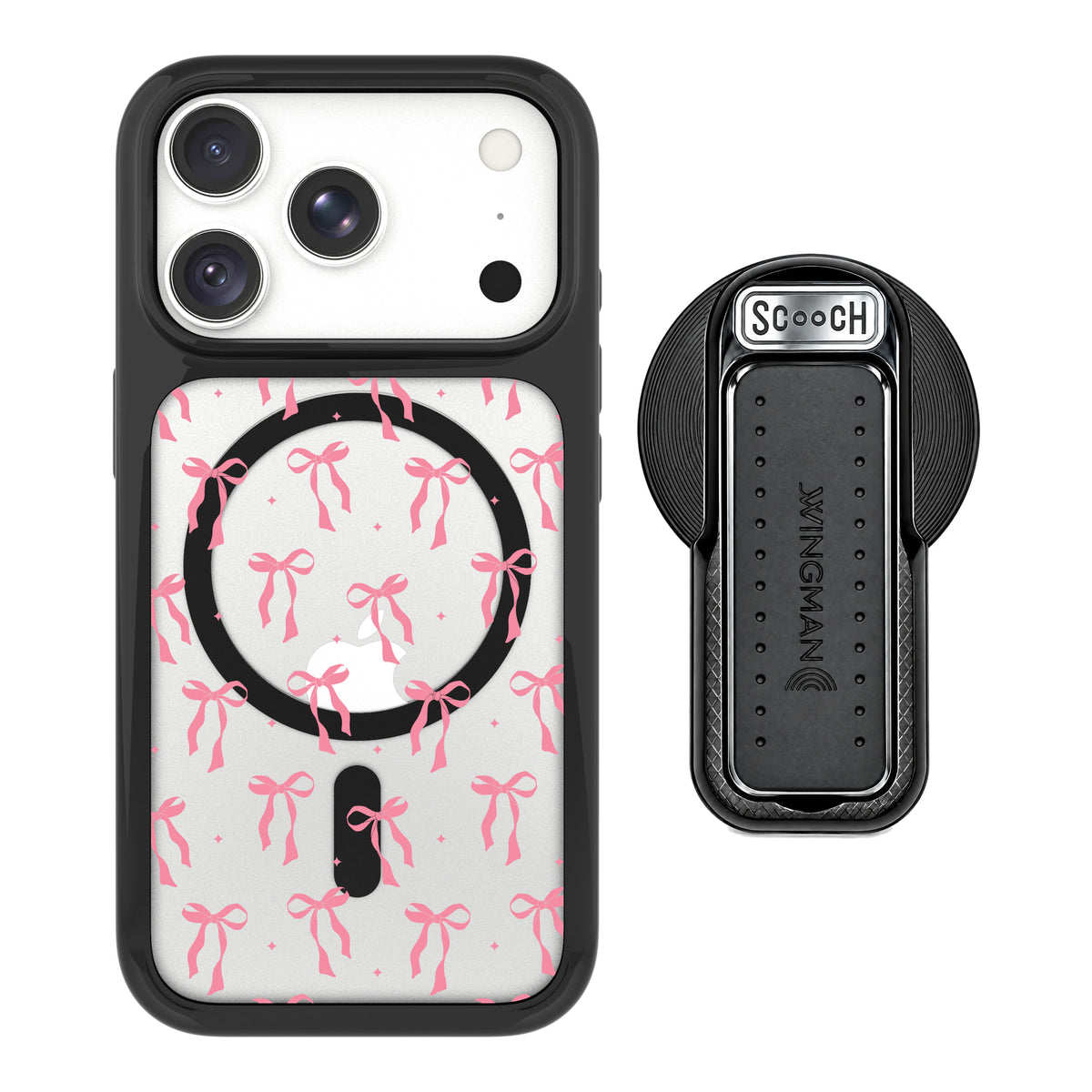 Scooch MagCase Pink Bows for iPhone 18 Pro with MagSafe Wingback - Black