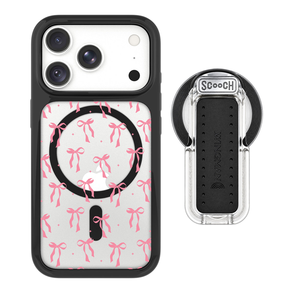 Scooch MagCase Pink Bows for iPhone 18 Pro with MagSafe Wingback - Clear