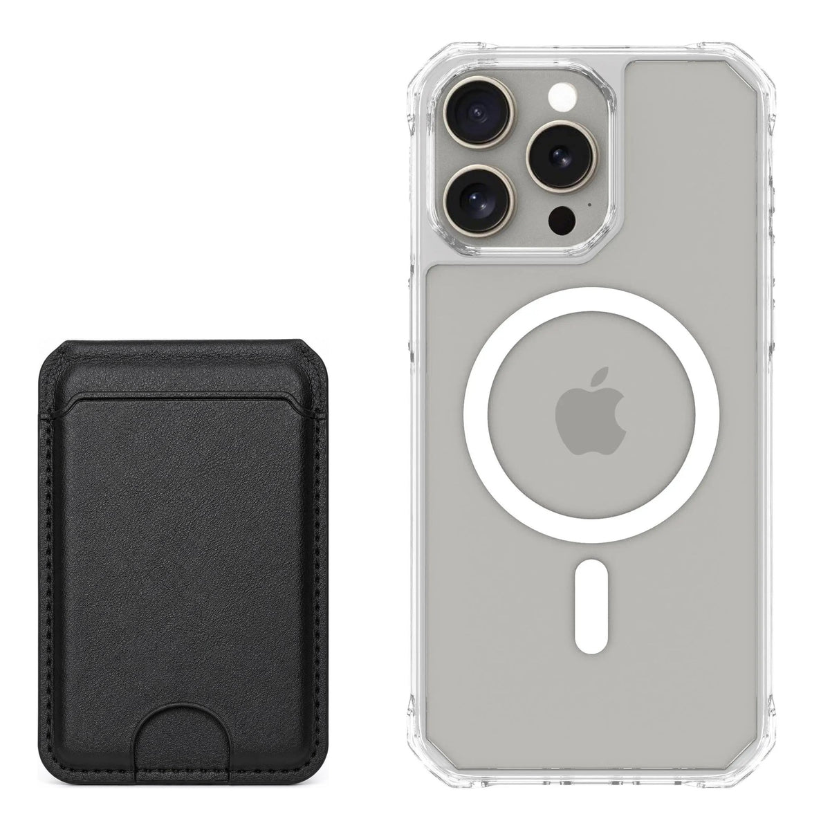magcase-clear iPhone 15 Pro Max Matching MagWallet Bundle with MagWallet 3.0 Black