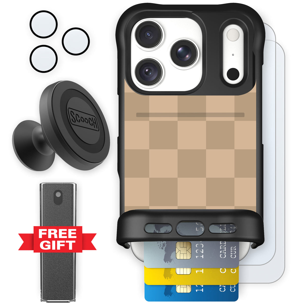 Wingmate Checkered Beige for iPhone 18 Pro — Defender Bundle