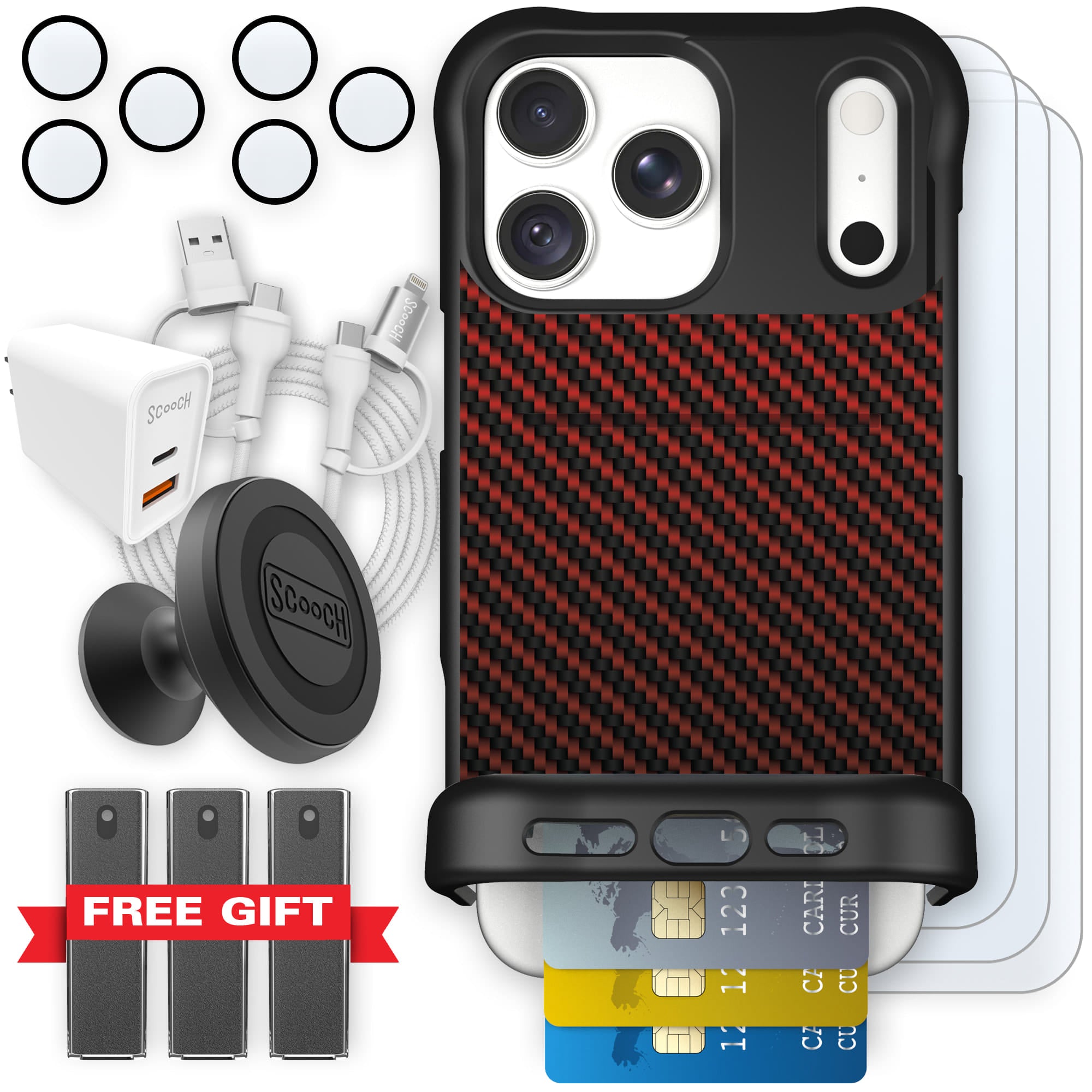 Wingmate Red Carbon Fiber for iPhone 18 Pro Max — Ultimate Bundle