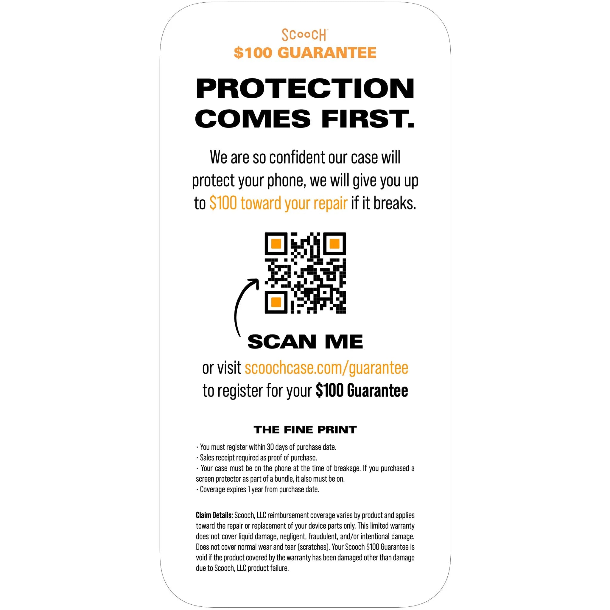 Scooch 1-Year Protection Guarantee Coverage $100Coverage Scooch