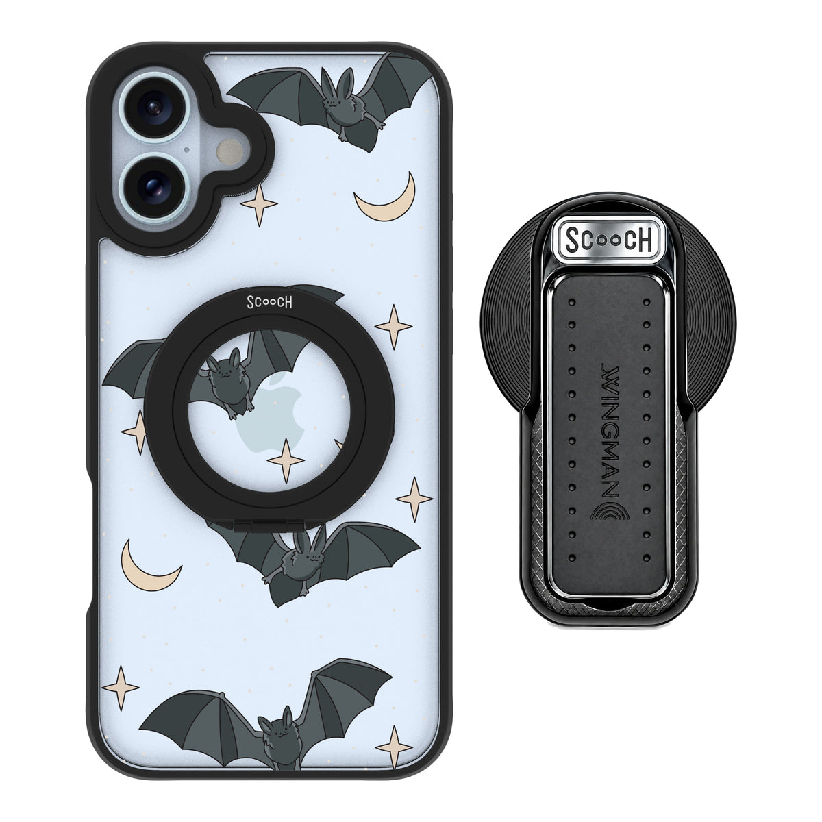 Scooch MagCase Batty Skies magsafe wingback bundle - black featuring the original Batty Skies print