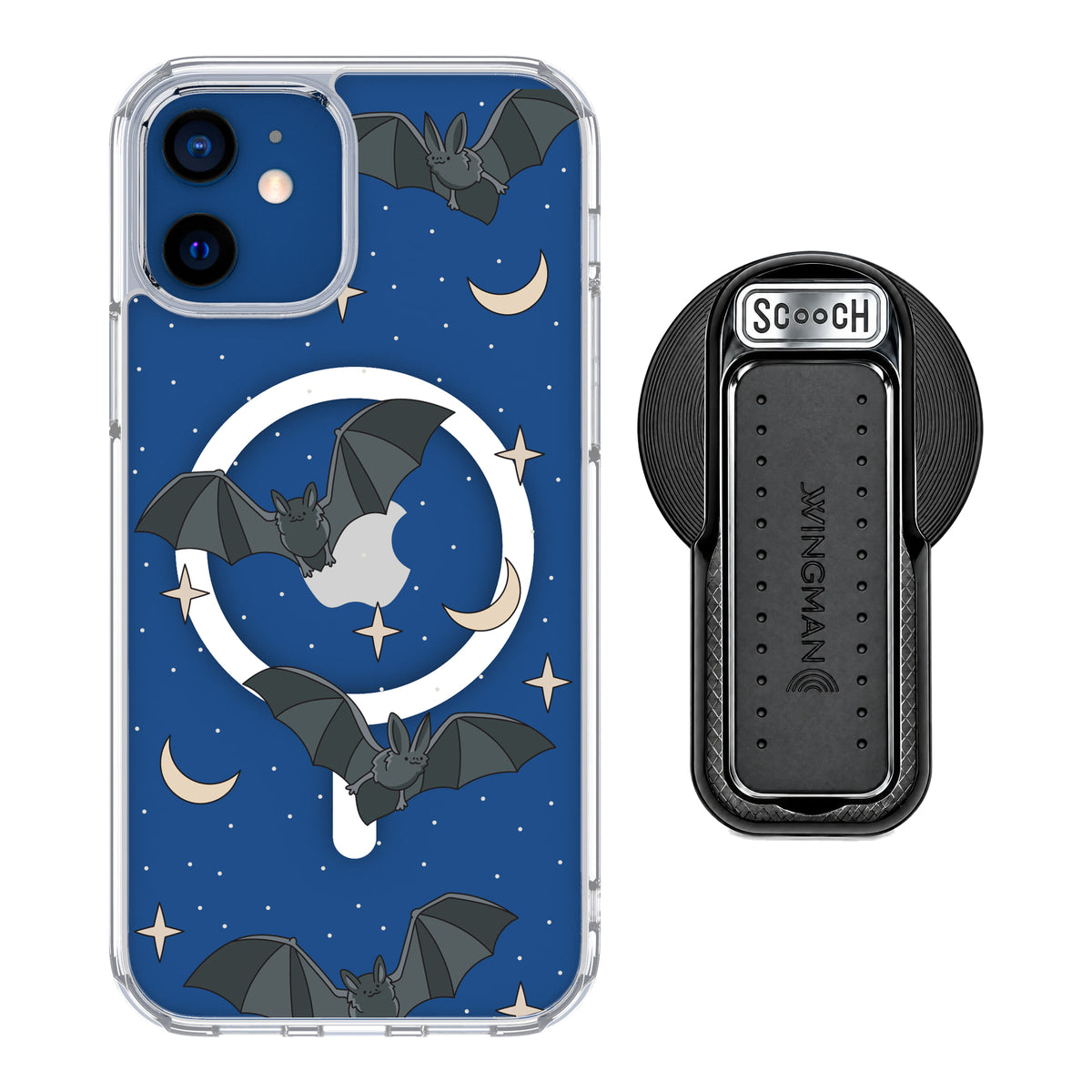 Scooch MagCase Batty Skies magsafe wingback bundle - black featuring the original Batty Skies print