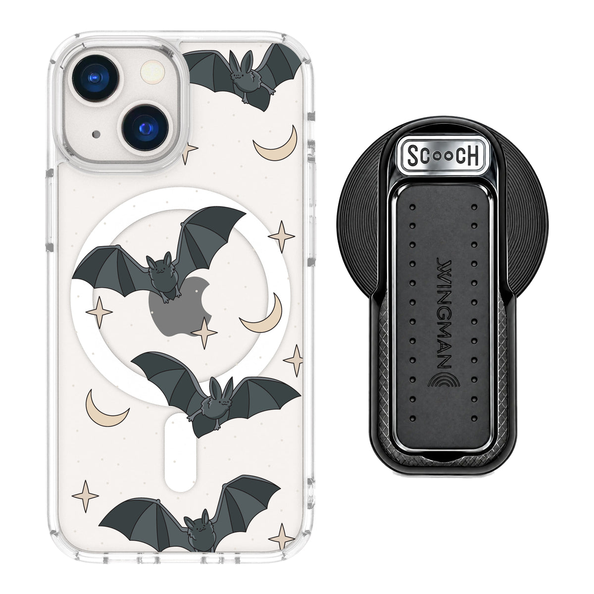Scooch MagCase Batty Skies magsafe wingback bundle - black featuring the original Batty Skies print