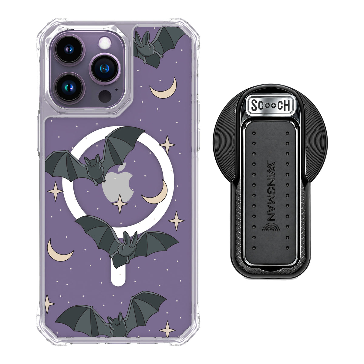 Scooch MagCase Batty Skies magsafe wingback bundle - black featuring the original Batty Skies print
