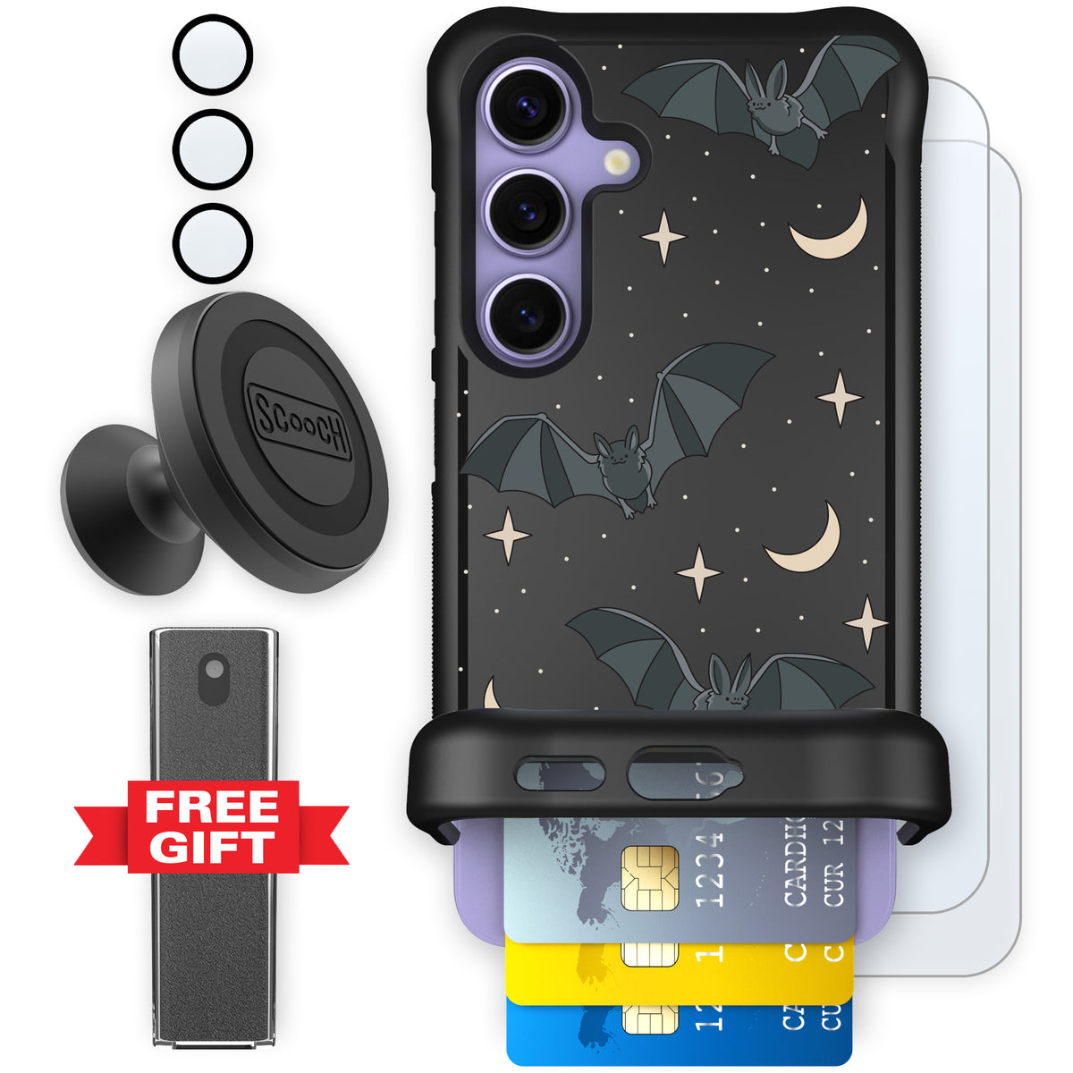 Scooch Wingmate Batty Skies defender bundle featuring the original Batty Skies print