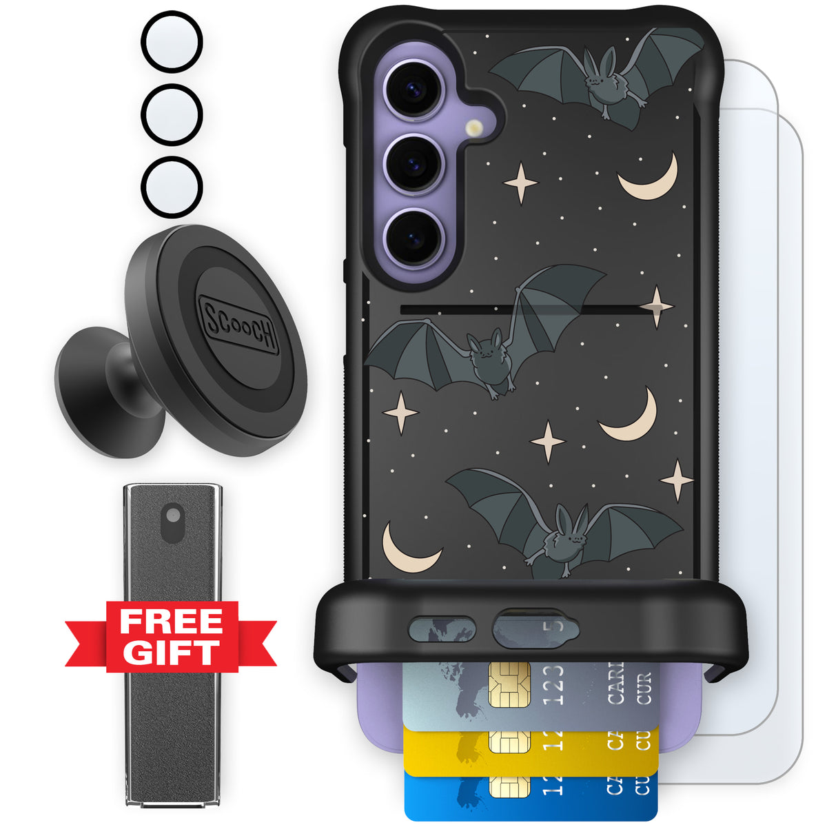 Scooch Wingmate Batty Skies defender bundle featuring the original Batty Skies print
