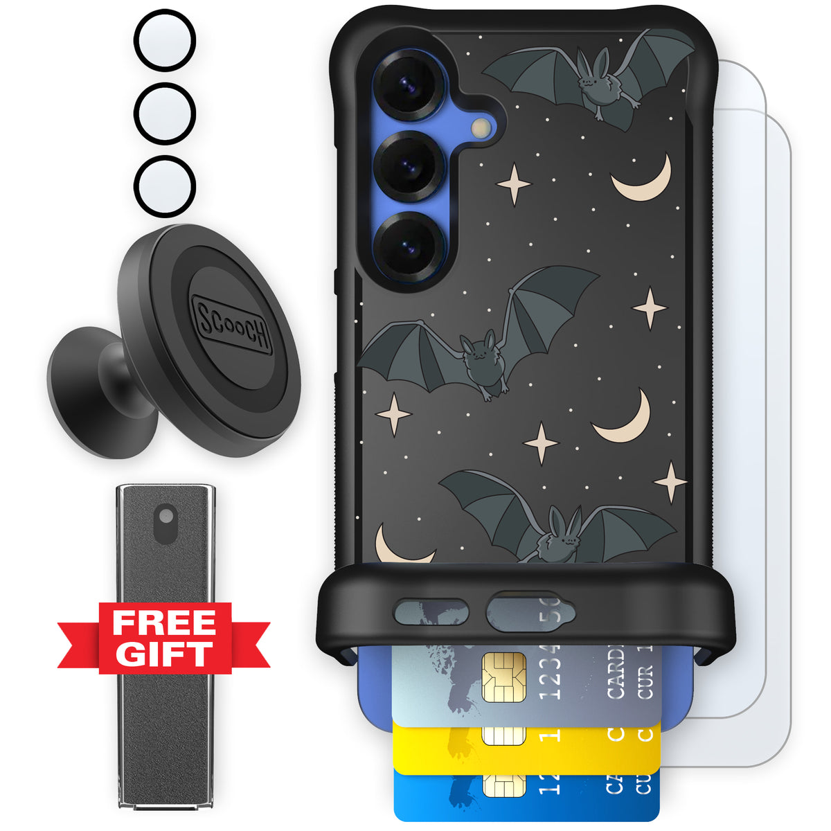 Scooch Wingmate Batty Skies defender bundle featuring the original Batty Skies print