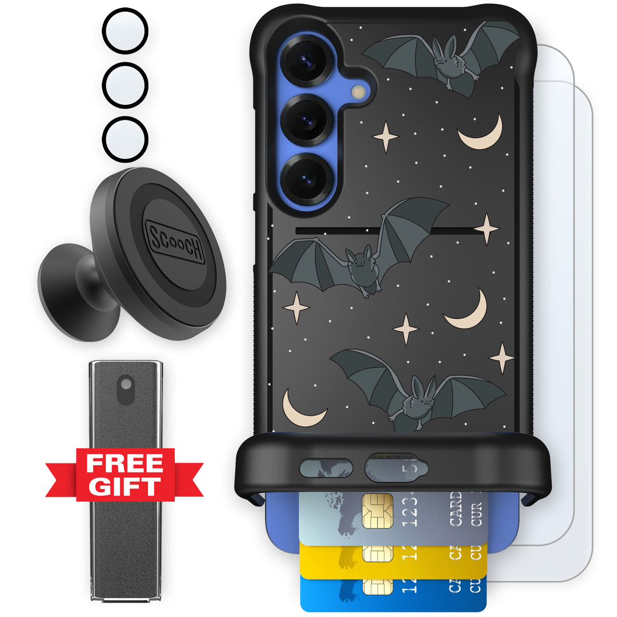 Scooch Wingmate Batty Skies defender bundle featuring the original Batty Skies print