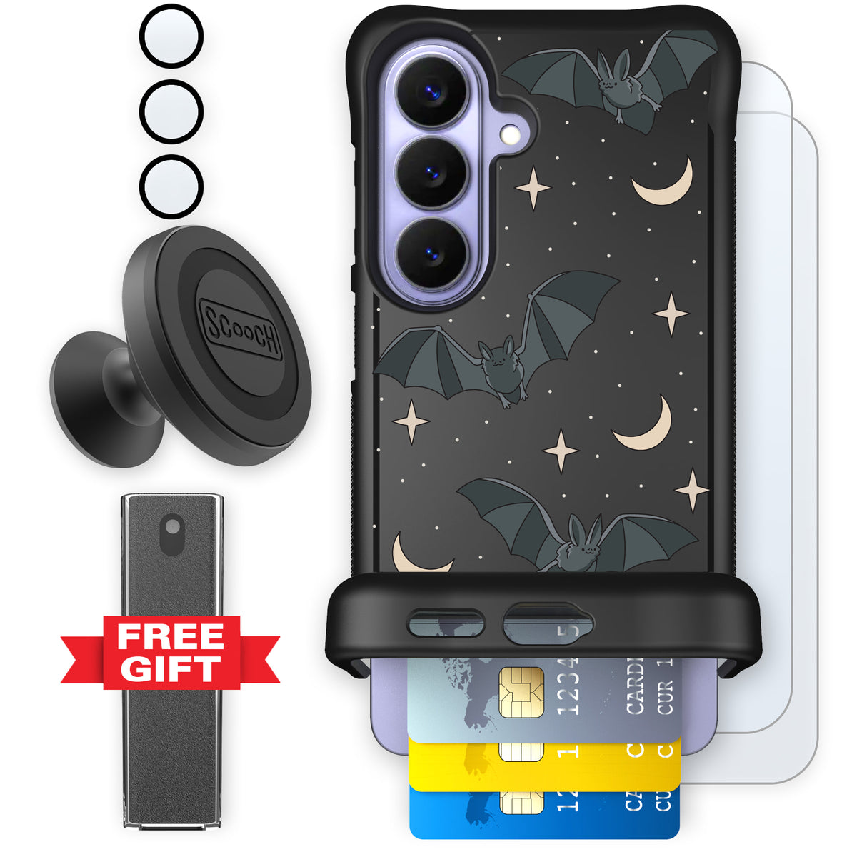Scooch Wingmate Batty Skies defender bundle featuring the original Batty Skies print