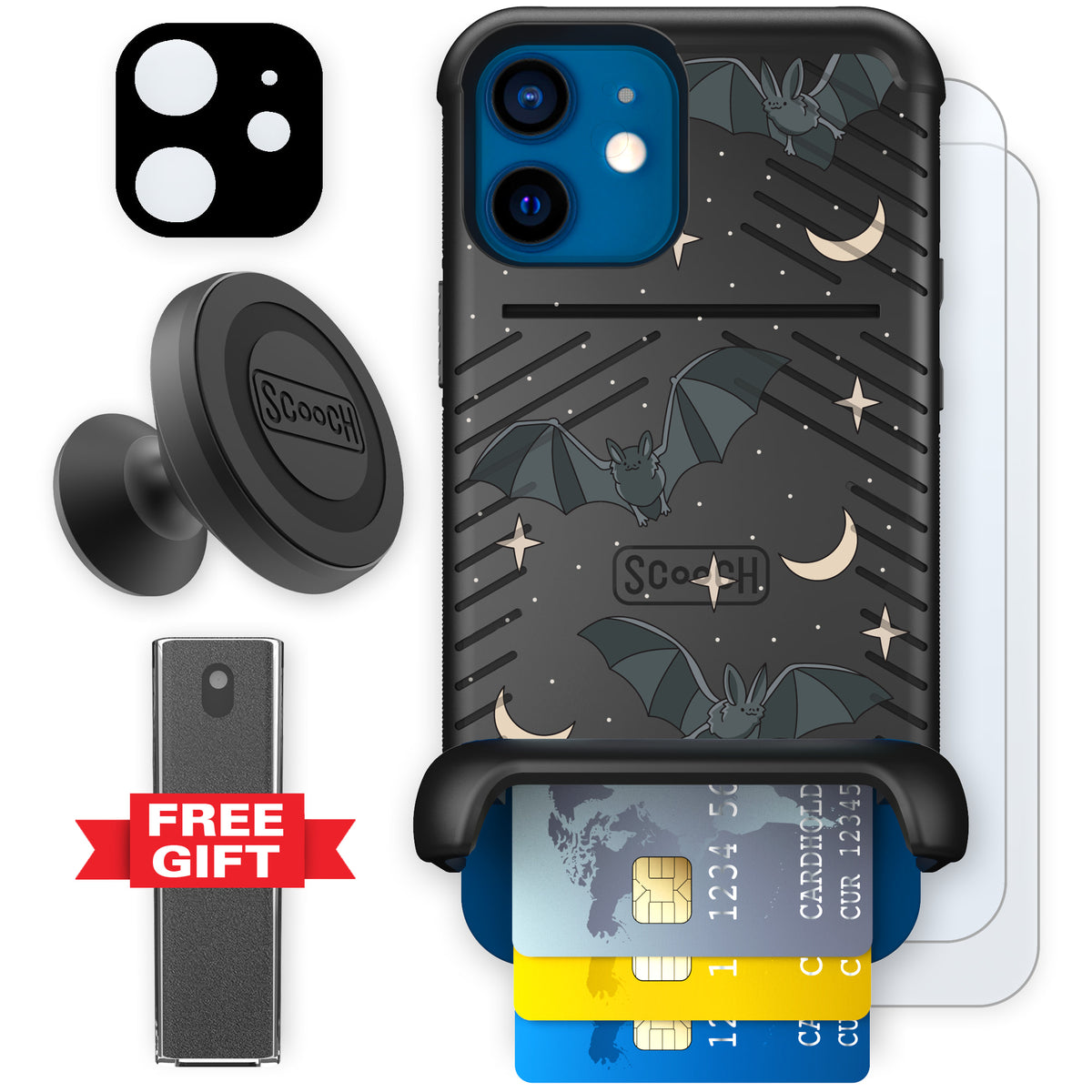Scooch Wingmate Batty Skies defender bundle featuring the original Batty Skies print