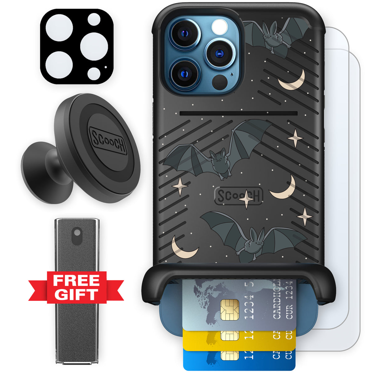 Scooch Wingmate Batty Skies defender bundle featuring the original Batty Skies print