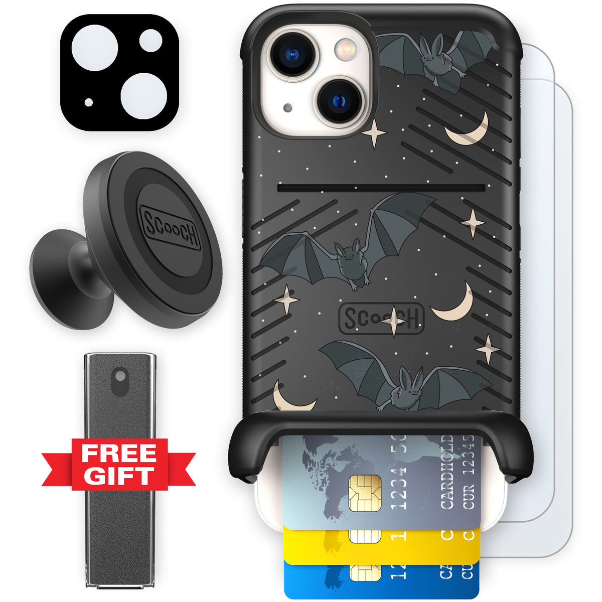 Scooch Wingmate Batty Skies defender bundle featuring the original Batty Skies print