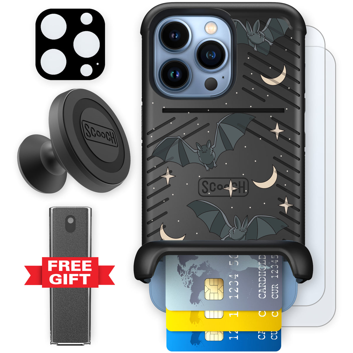 Scooch Wingmate Batty Skies defender bundle featuring the original Batty Skies print